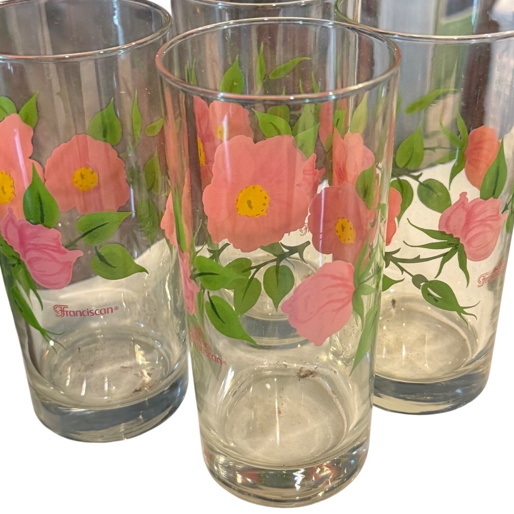 Mid Century Franciscan Desert Rose Flat Water Iced Tea Glass Tumblers Set
